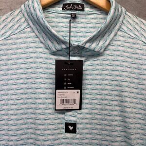 Bad Birdie Golf Polo Shirt Men's XXL Blue Fish Print Short Sleeve Button Up